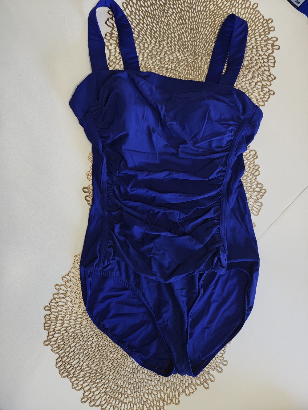 Women's One-Piece Swimsuit in Royal Blue with wide straps and ruching 14